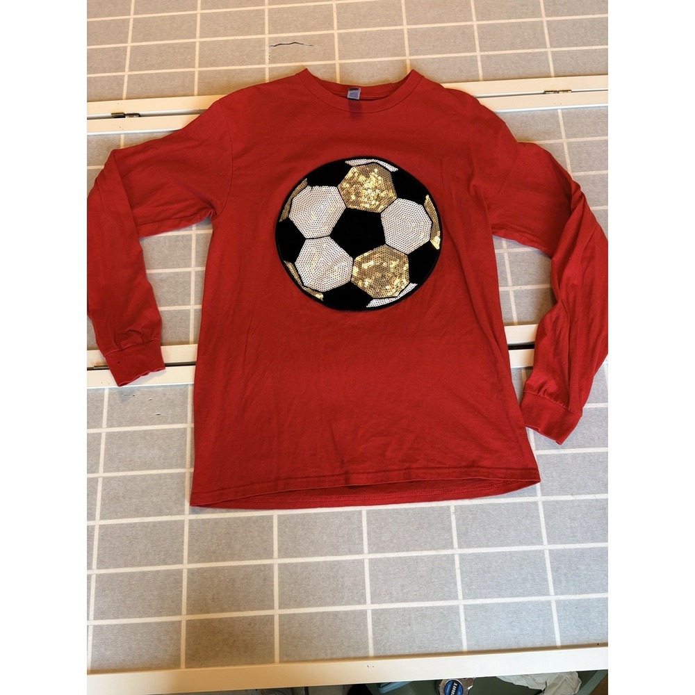NWOT 100% Cotton Long Sleeve Sequined Soccer Mom, Fan, Lover Top Sz M Appliqué